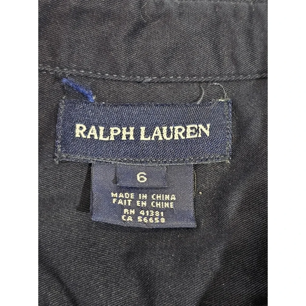 Ralph Lauren Shirt Dress Kids 6 Navy Blue Cotton Button Down Long Sleeve Classic